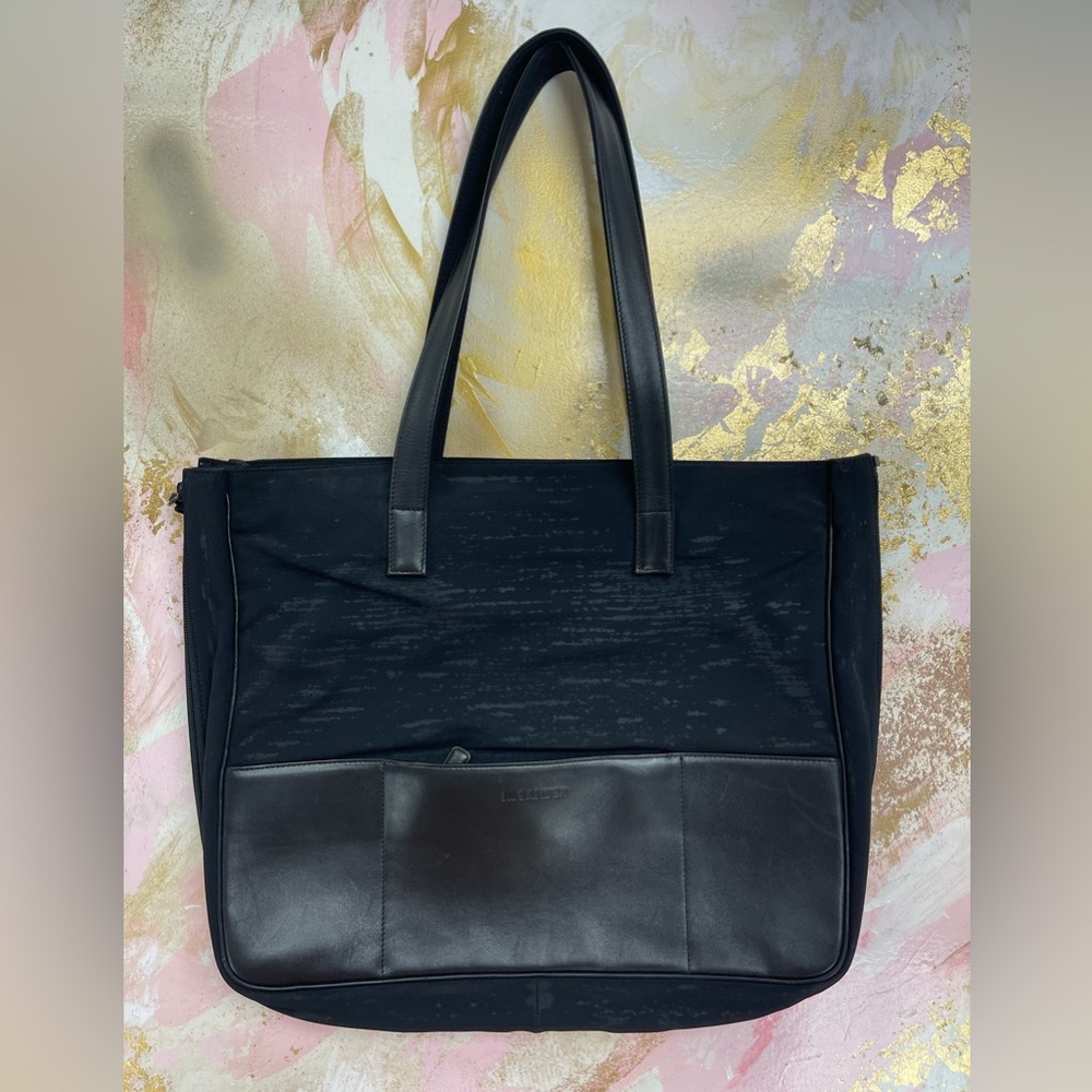 Jil Sander black laptop book expandable tote bag